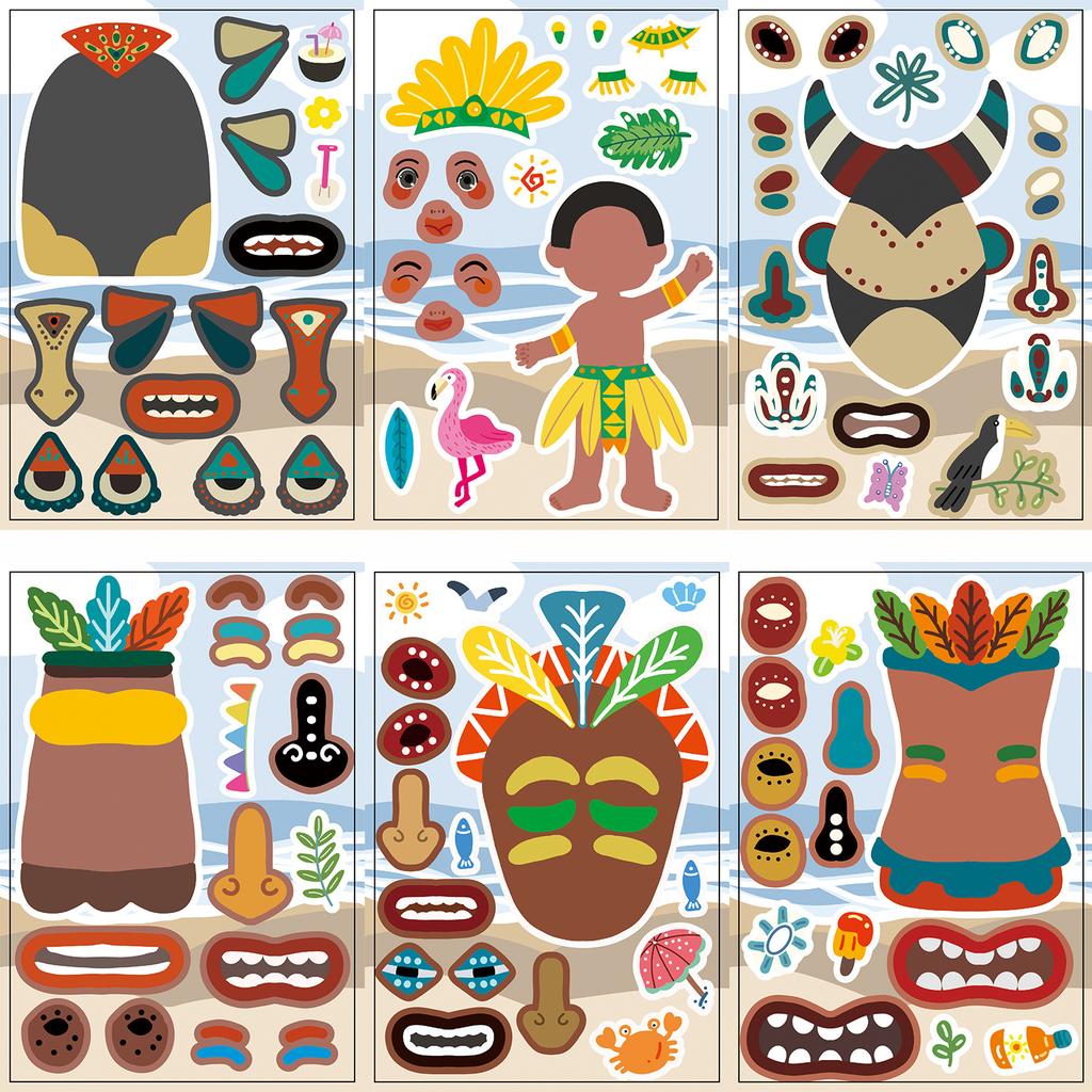 8 African Style Series Face Swap Stickers Make A Face Waterproof Hand Stickers DIY Decorative Stickers