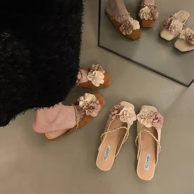 Туфли на плоской подошве в новом китайском стиле, сумка с плоским дном, головка с полуподдержкой, женская обувь, носить 2025, темперамент интернет-знаменитости, маленькие сандалии