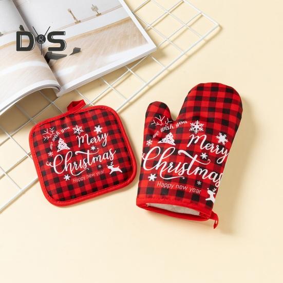1 Set Baking Glove Cartoon Pattern Christmas Glove Heat-resistant Oven Glove with Mat for Home Kitchen