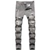 2024 European And American New Perforated Casual Gray Washed Denim Ordinary Non Elastic Mid Waist Slim Fit Pants