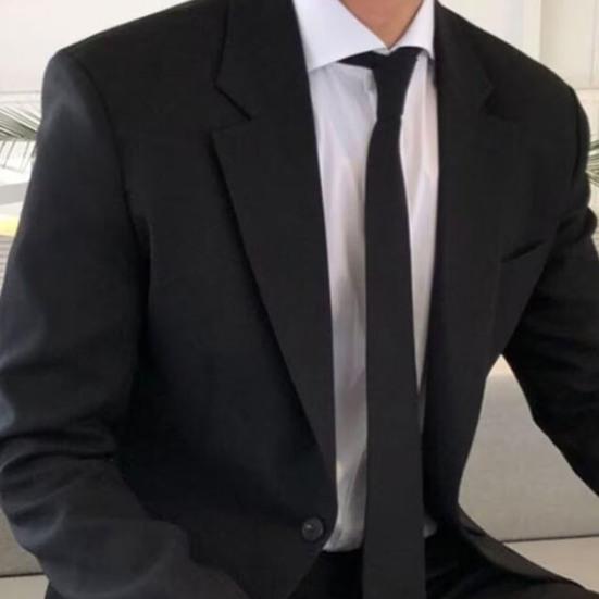 Men Suit Coat Formal Business Style Black Jacket with Tie And Pockets Plus Size Turn-down Collar Single-braested Office Wedding Business Trip Clothes