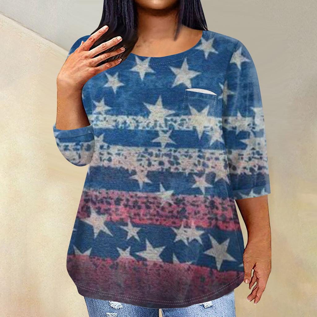 Женский модный повседневный пуловер с круглым вырезом и рукавом три четверти с принтом, топ с рукавами 4/3