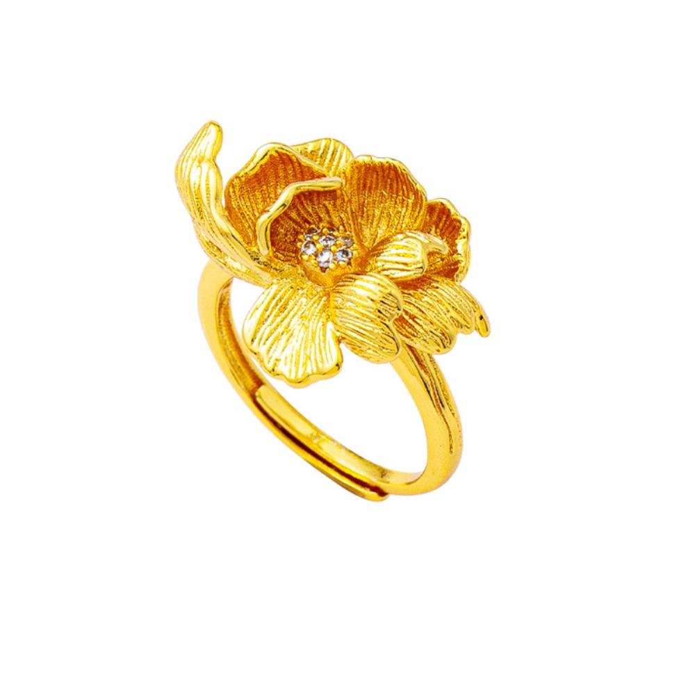 Ancient Peony Rhinestone Rings Gold Plated Gold Jewelry Accessories  Engagement