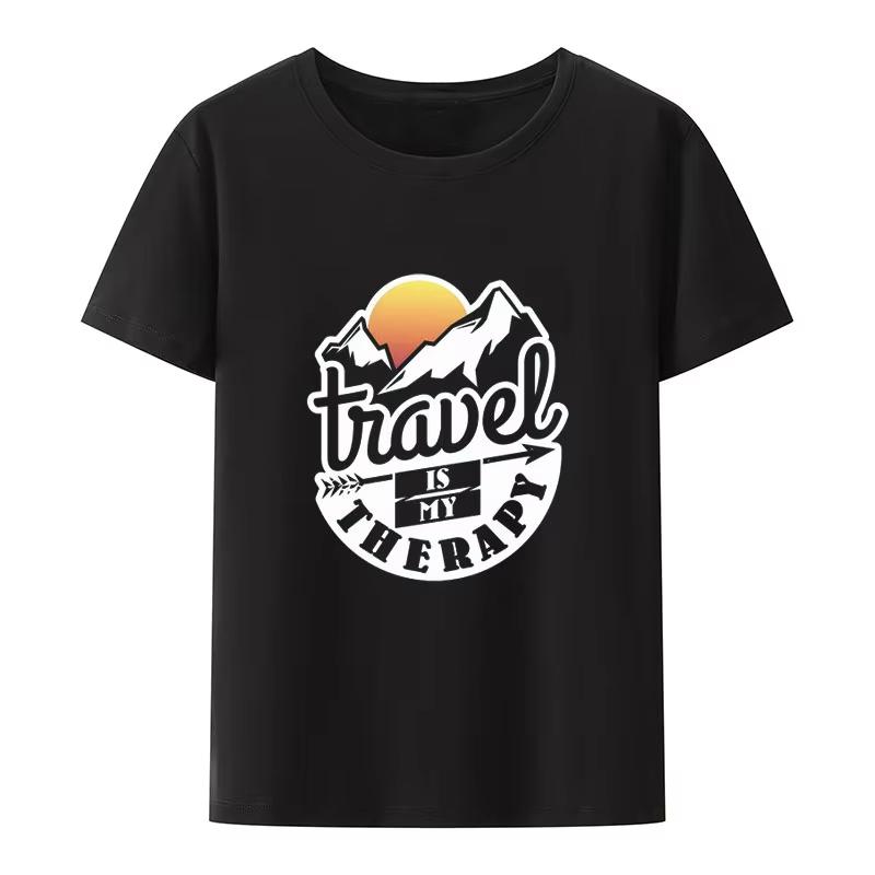 Travel Is My Therapy Adventure and Travel Print T Shirt Street Fashion Tshirt Classic Cartoon Trending Gym Summer Unisex and Unisex