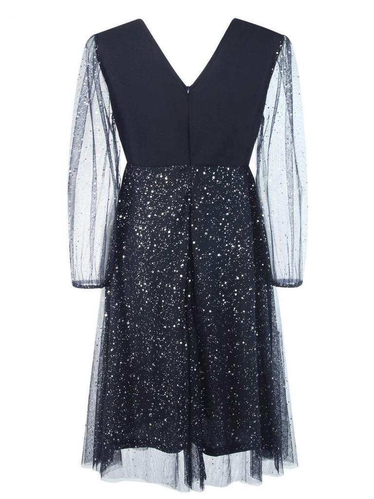 Плюс размер элегантное женское сексуальное платье миди с V-образным вырезом и прозрачными сетчатыми рукавами, пайетками, женское вечернее платье с оборками, красивая одежда больших размеров 2023-2024