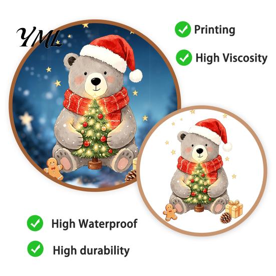 Seasonal Window Art for Home Christmas Bear Static Clings, Cute Holiday Glass Decals, Waterproof PVC Indoor Outdoor Decor Stickers Store Doors