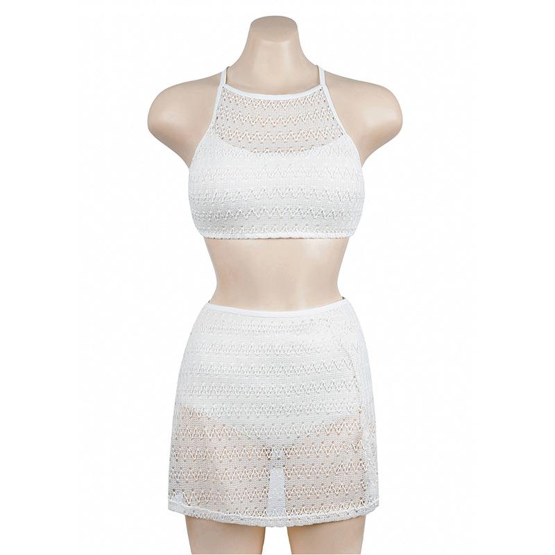 Premium sense pure desire style sexy hollow mesh see-through skirt split bikini swimsuit female Spice Girls vacation swimsuit