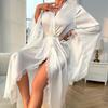 Satin Pajamas Lace Light Luxury Long-sleeved Cool Nightgown Bathrobe Loungewear