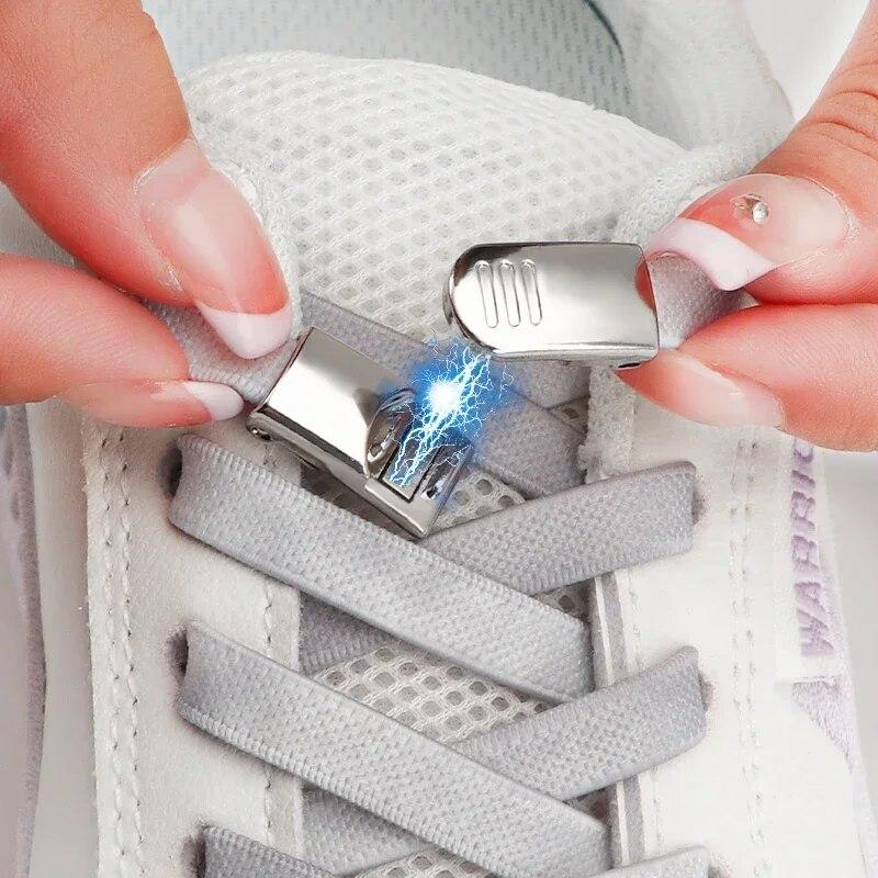 1Pair 8MM Wide Flat Rainbow Shoelaces Elastic Laces Sneakers Magnetic Lock No Tie Shoe Laces Adults Kids Rubber Bands for Shoes