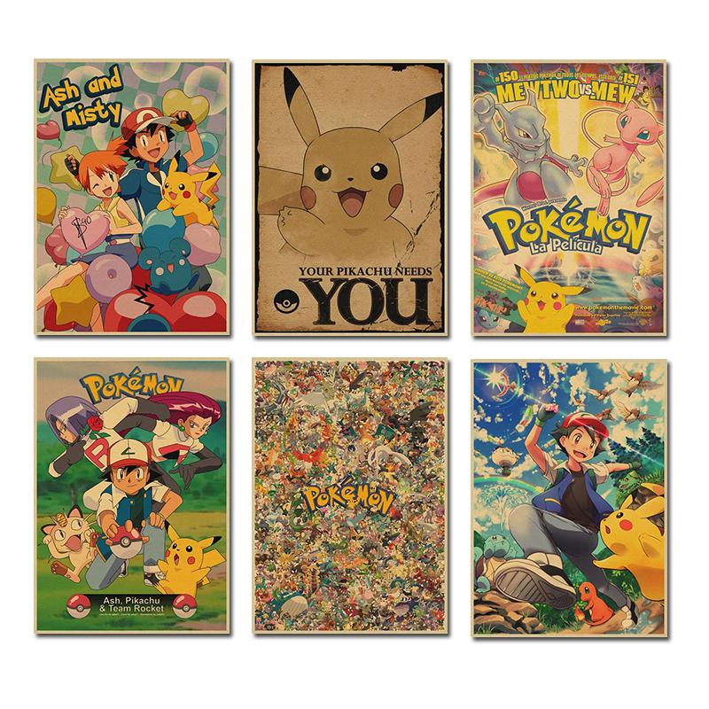 Vintage Pokemon Pikachu Squirtle Bulbasaur Poster Print Anime Canvas Painting Mural Children Bedroom Home Wall Art Decoration
