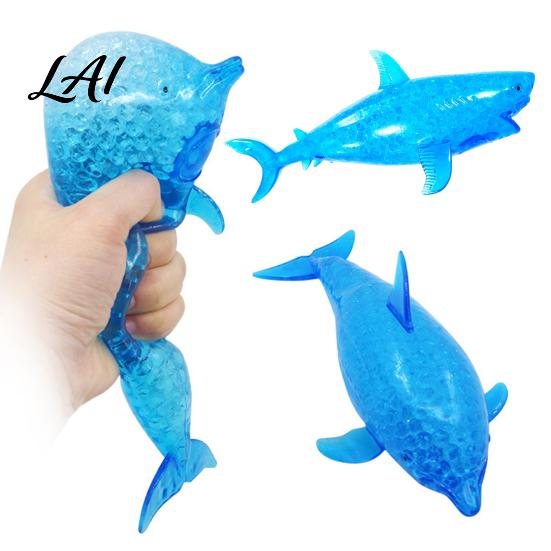 Anxiety Relief Shark Toy Bead-Filled Squeeze Stress Blue Dolphin Sensory TPR Soft Ball Simulation Sea Animal Pinch Fidget Office Desk