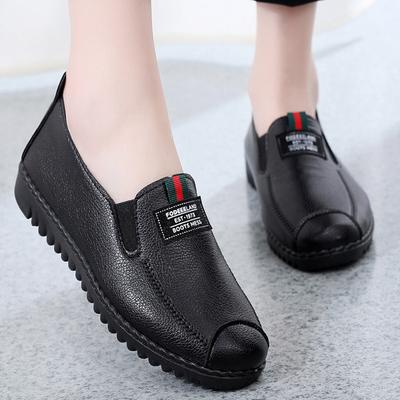 Осенняя обувь для мам, женская обувь, нескользящая кожаная дышащая рабочая обувь на плоской подошве для среднего возраста, одинарные туфли