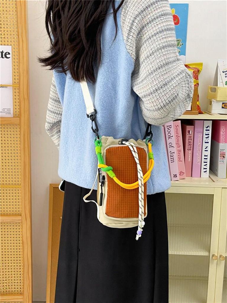 Women's Nylon Color Block One-Shoulder Crossbody Bag with Woven Lanyard, Lightweight and Stylish.