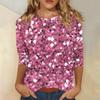 Женская мода повседневная три четверти рукава с принтом пайеток круглый вырез топ