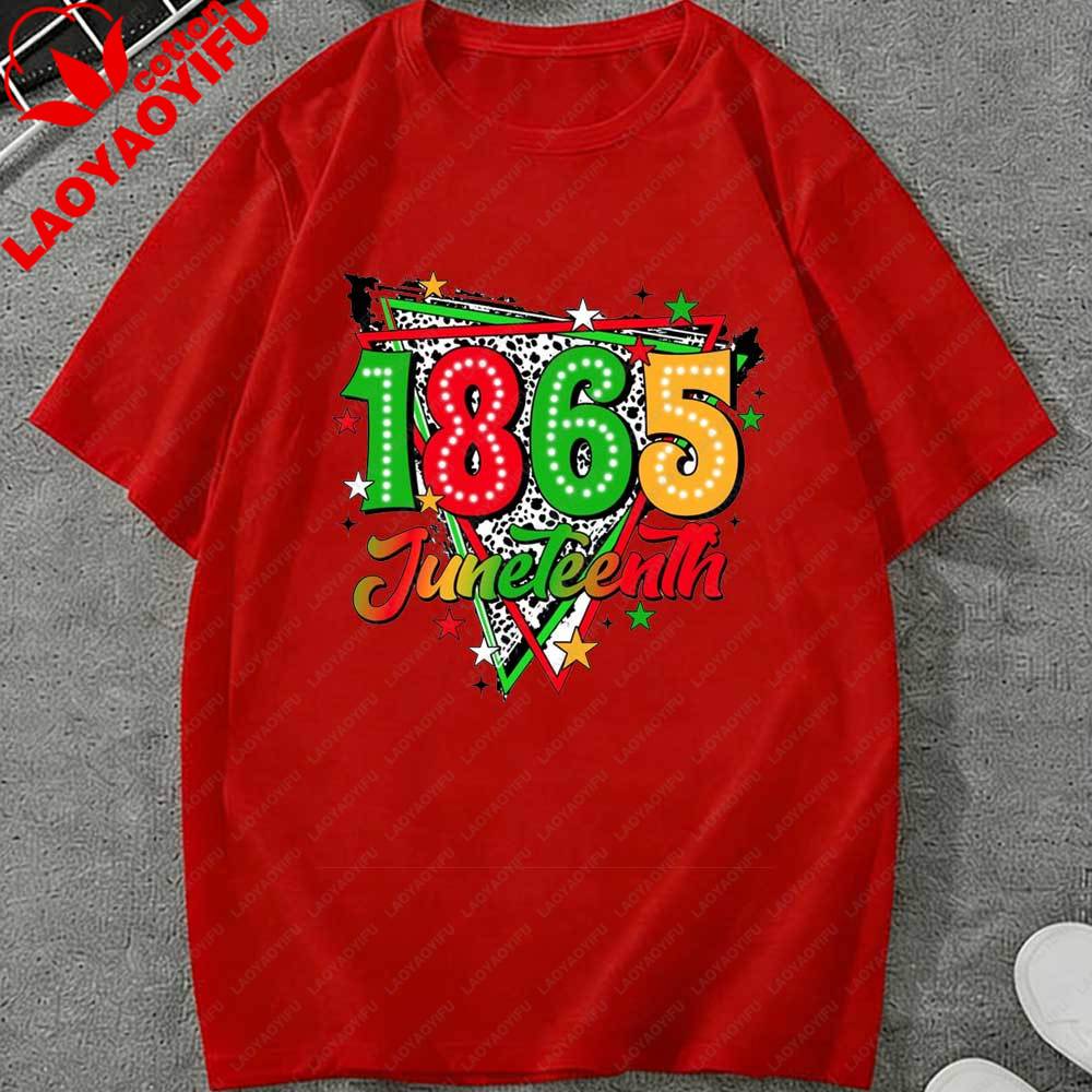 Juneteenth 1865 Retro TShirt for Unisex Women African American Pride Leopard Print Graphic Tee Cotton Tops for Juneteenth Holiday