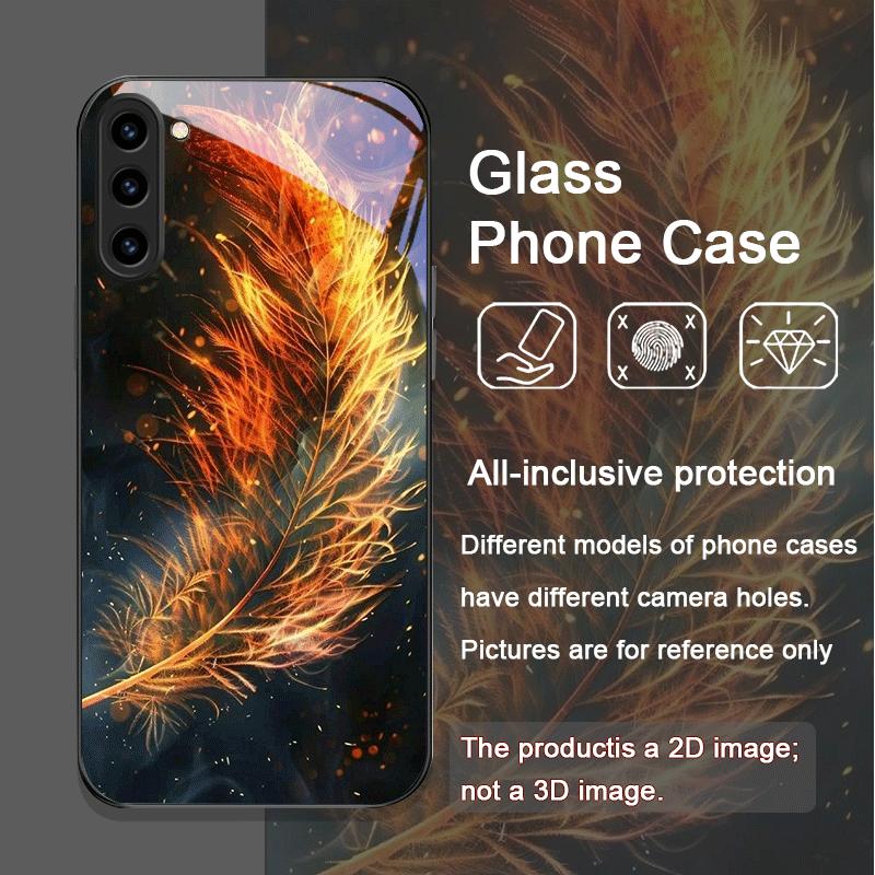 Эстетичный Чехол из Закаленного Стекла с Узором Перо Феникса и Огня для Samsung Galaxy S25 Ultra S24 S23 Plus S22 S21 S20 FE