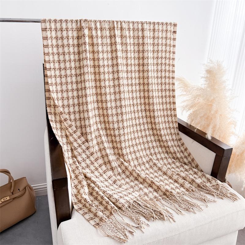 2025 Роскошный узор «гусиная лапка», полосатый, зимний, теплый женский шарф, кашемировые шали, толстый шейный платок, хиджаб, обертывания, пашмина, фуляр