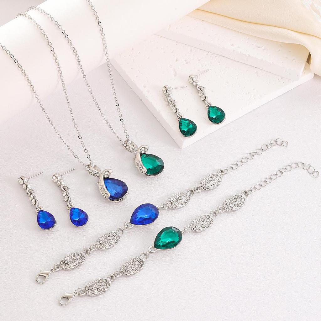Элегантный комплект украшений с каплями воды: Браслет, ожерелье и серьги «Алмазный лист» для женщин, коллекция из 3 предметов