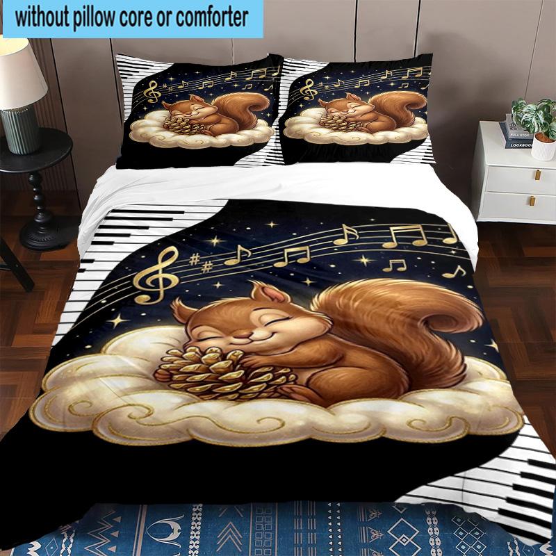 Squirrel Dreams Under Moonlight 3pcs Bedding,Including 1pc Duvet Cover And 2pcs Pillowcases Perfect for Christmas,Ideal for Bedroom, Dormitory
