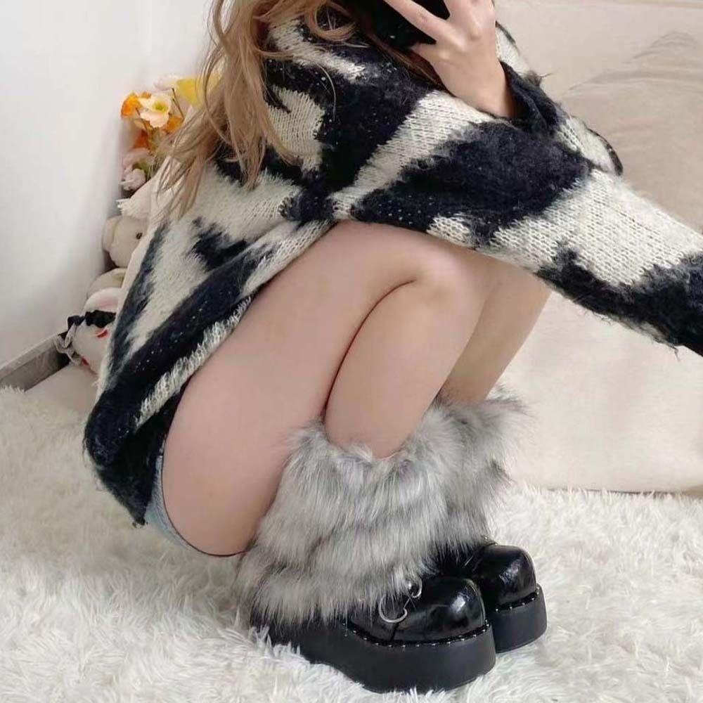 Thickened Women Fur Leg Warmers Imitation Wolf Fur Fur Knee Cover Y2K Fur Leg Warm Socks Lady
