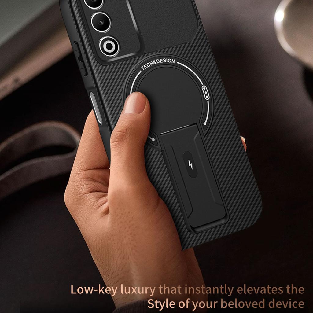 Для Oppo A5 5G Чехол Текстура углеродного волокна PC+TPU Чехол для телефона с подставкой