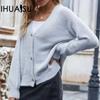 Women's Autumn and Winter Fashion Cardigan Loose Solid Colour Button V-Neck Knitwear Outer Sweater