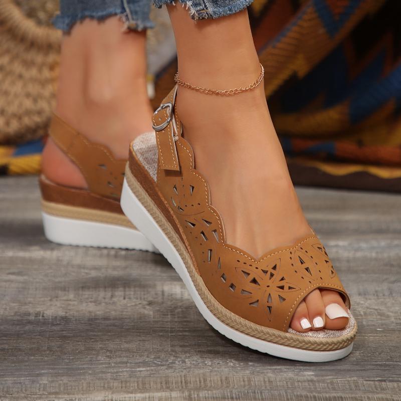 Женские босоножки на танкетке, удобные туфли на платформе, открытые тапочки для ходьбы с неглубоким носком, новинка 2024 года, лето