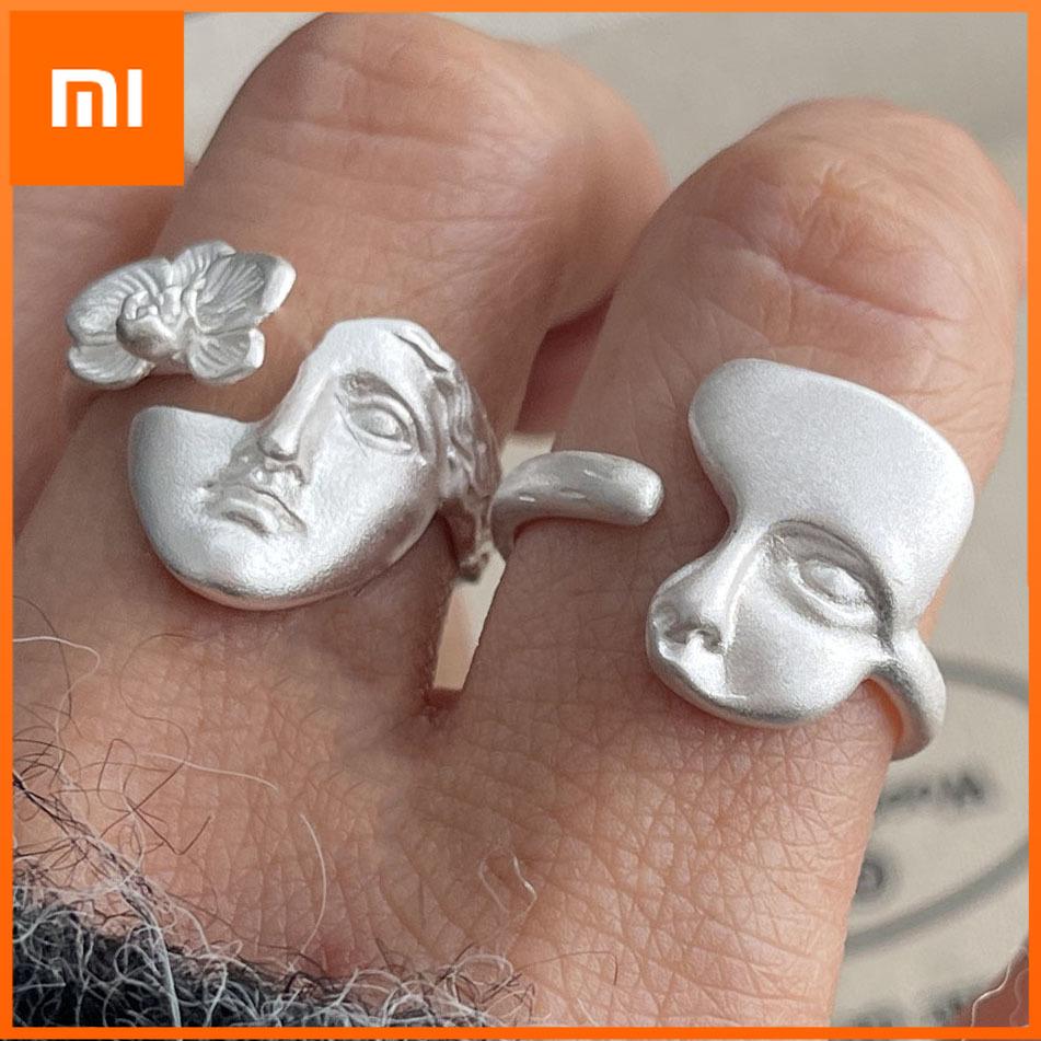 Xiaomi BF CLUB 925 Sterling Rings for Women Simple Geometric Handmade Irregular Retro Boy Girl Face Ring Allergy For Birthday Gift