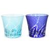 Nostalgia Kiriko Pair of Glass Ranbori Komon Aqua Bisho J-kitchens Cups, 94xH85mm, 240cc, (Small Pattern) & Blue, (Current Model)