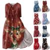 Женское модное рождественское принтовое платье с отворотом, застегивающимся на пуговицы, рукавами-семью точками и завязками