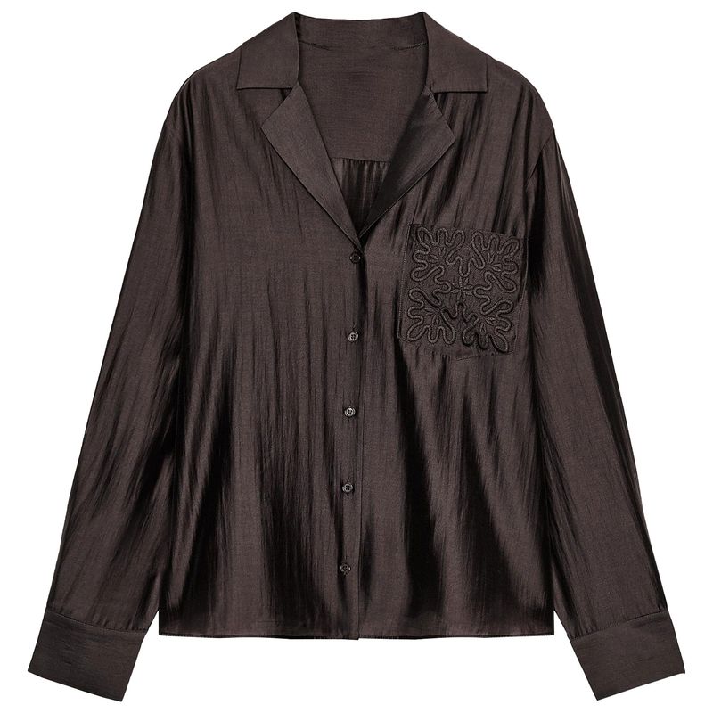 Zaprha 2025 Autumn New Pure Desire Style Lapel Long sleeve Embroidery Pocket Decoration Shirts Top 4786179