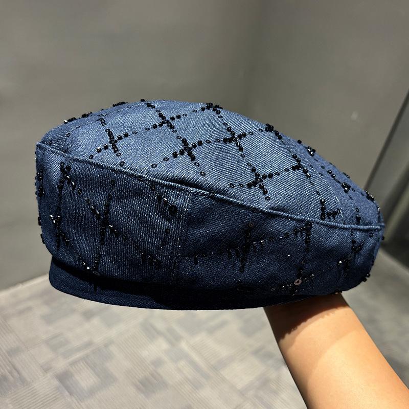 Premium stylish genuine glossy plaid dark denim navy blue fisherman's hat children's spring and summer sun protection sunshade basin hat
