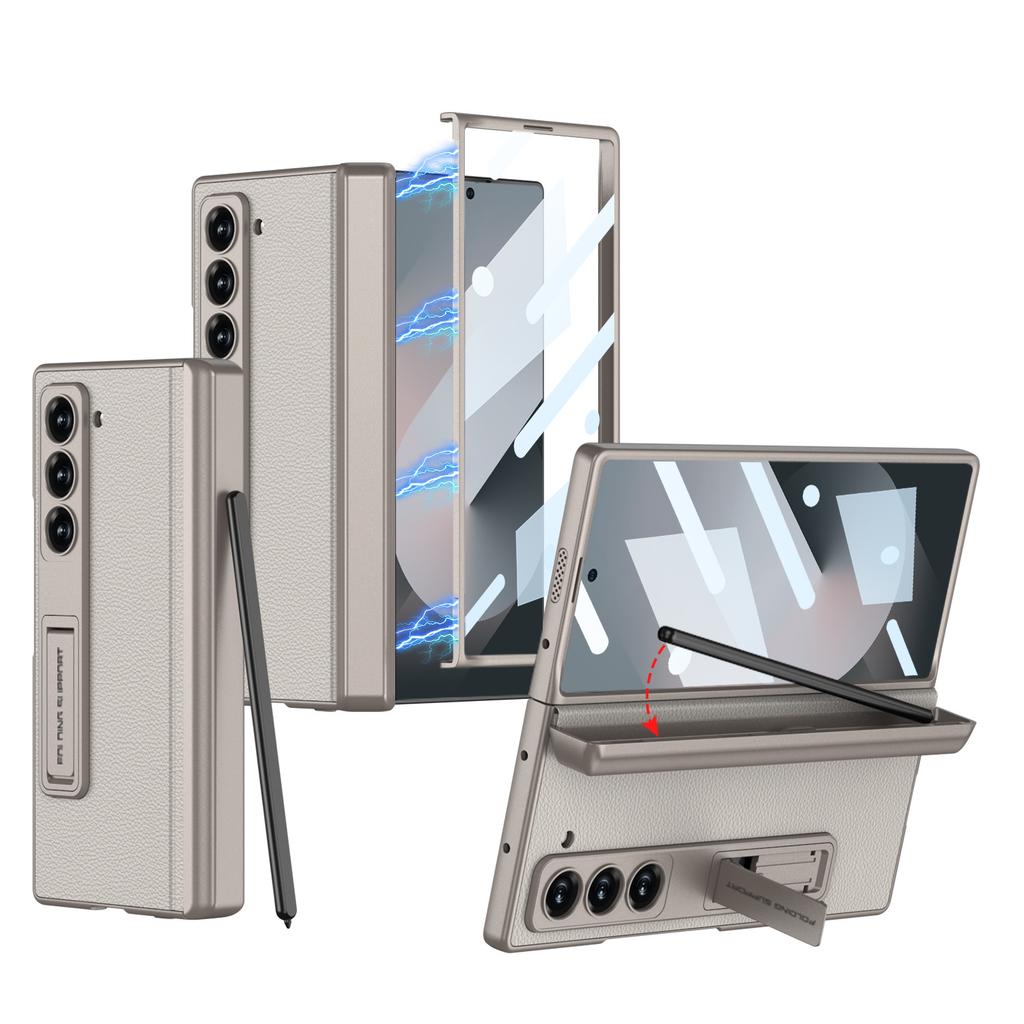 Подходит для чехла для мобильного телефона Samsung Fold6 Полностью закрывающий Противоударный Магнитная адсорбция Петля Складной экран Чехол-книжка с держателем для стилуса Пленка Интегрированный набор