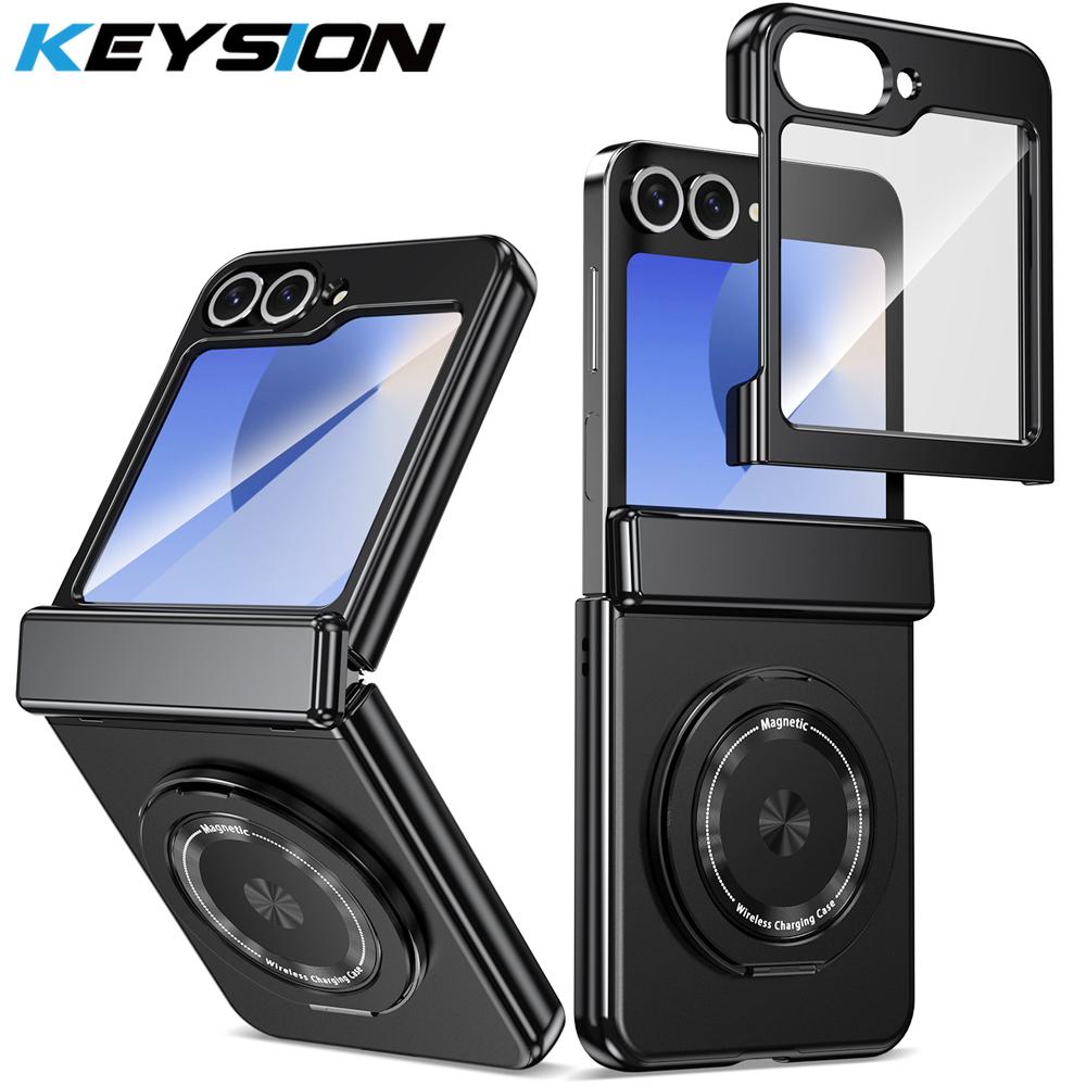 KEYSION Вращающийся на 360 ° магнитный чехол-кольцо MagSafe для Samsung Galaxy Z Flip 6 5 4 3 шарнирный чехол для телефона с защитой экрана