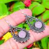 Rose Quartz Gemstone Handmade 925 Sterling Silver Jewelry Earring 2.05" Y0i99