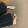 Полутапочки с грубым каблуком и французским носком для женщин для ношения с уличной обувью. Весна и Осень 2025 Новые Коричневые Туфли-лодочки с Острым Носком и Стразами