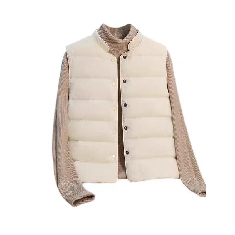 Thin and light inner down vest women's autumn and winter fashion simple hidden button warm white duck down liner vest tide