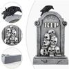 Vintage Style Horror Statue Halloween Skull Tombstone, Stone Look Retro Gothic Resin Creepy Distressed Gray Effect Figurine Crow Gravestone