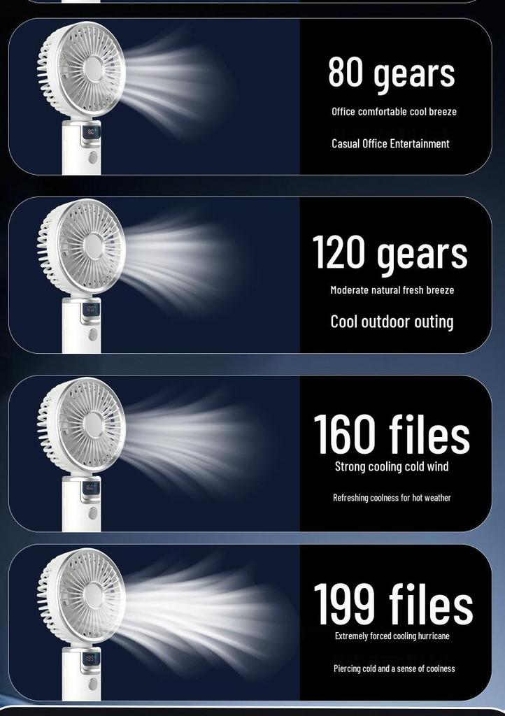 High-Speed Brushless 10-Gear Fan with Digital Display - USB Powered, Handheld or Desktop Use