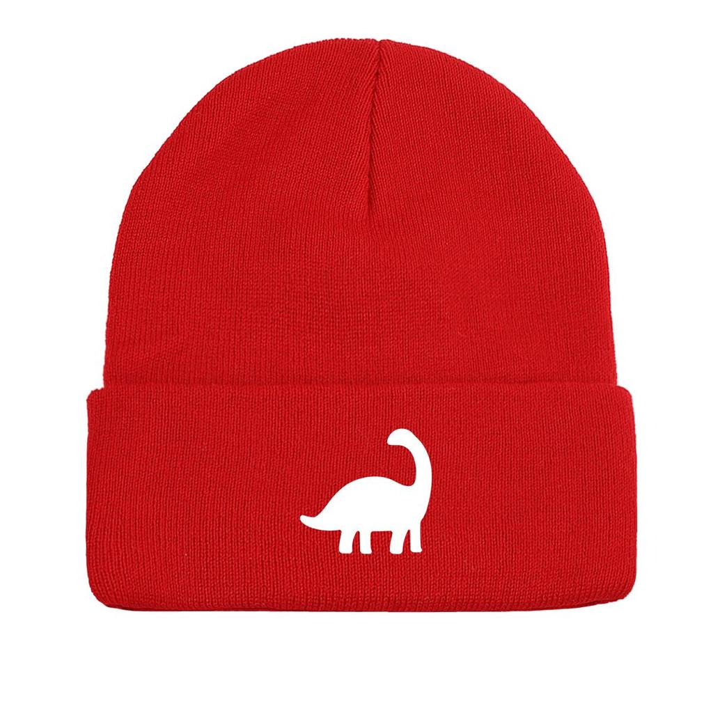 Белая вязаная шапка бини с принтом динозавра, животные шапки-бини, теплая термо унисекс вязаная шапка бини
