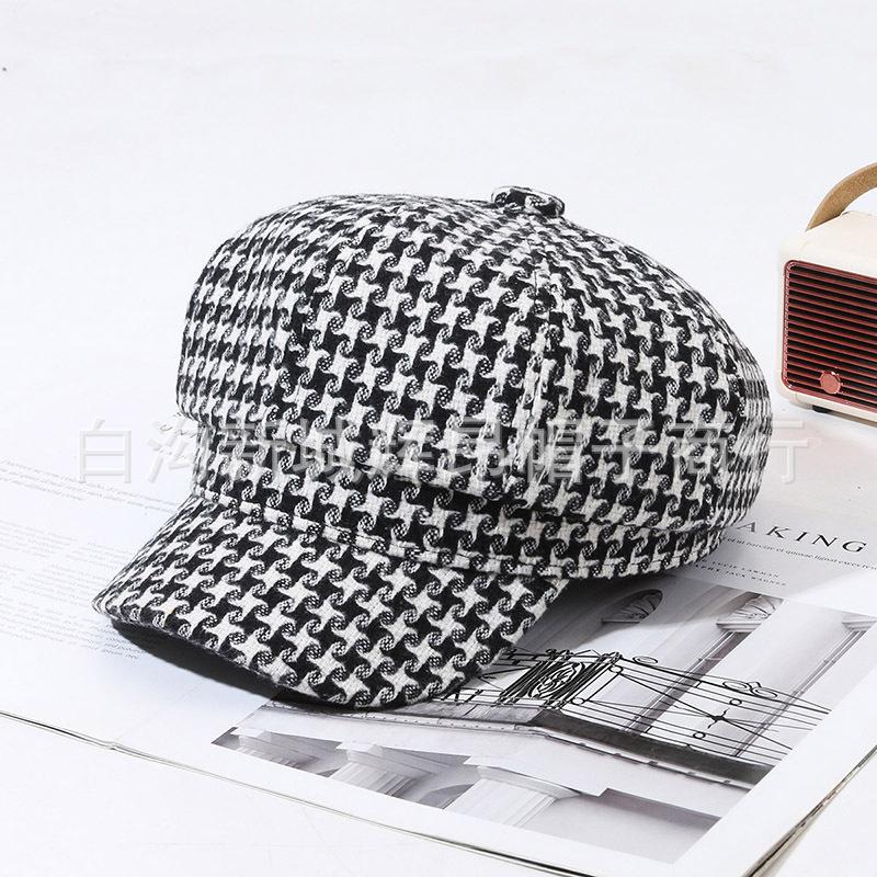 Thousand Bird Grid Octagonal Hat Children'S Fashion Versatile British Retro Painter Hat Fashion Versatile Beret