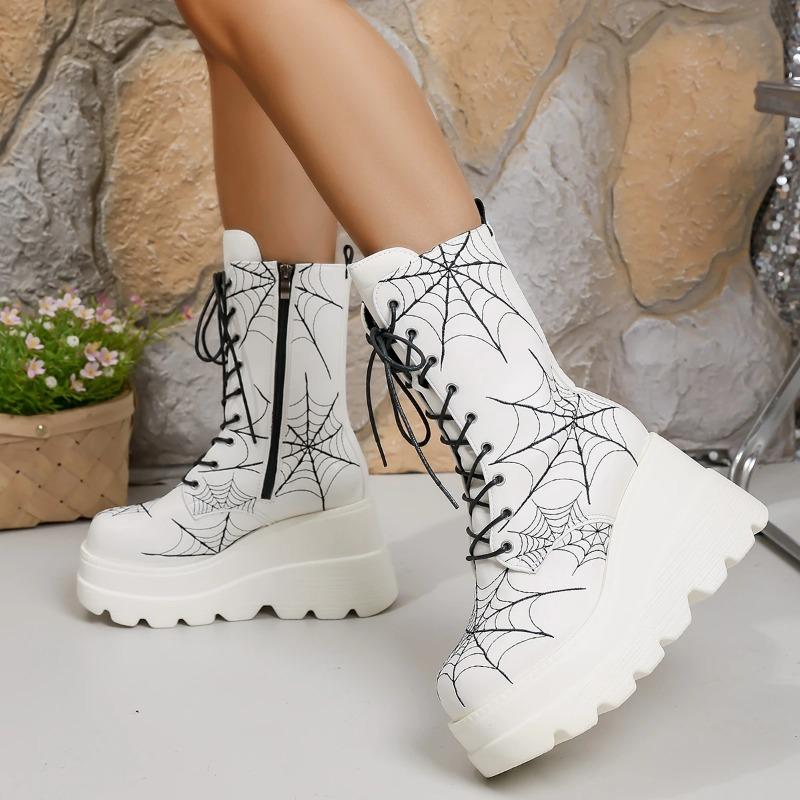 Fashion Fall New Fashion Round Toe Platform Side Zip Front Lace-Up Anti-Slip Wear-Resistant Short Thigh Single Boot