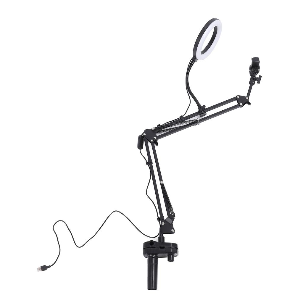 Selfie Ring Light 3 Color Temperature Retractable Arm Overhead Ring Light with Clamp Phone Holder Fo