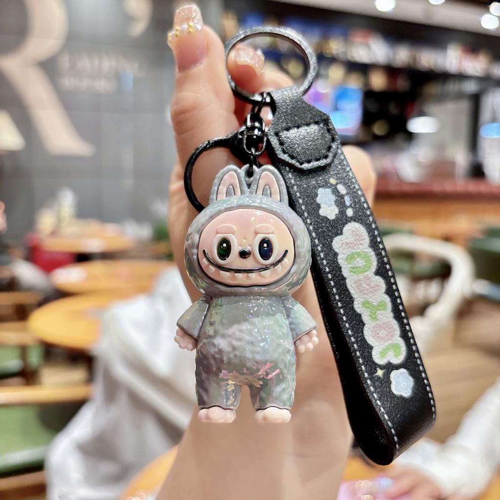 Cute Cartoon Electroplated Keychain Silicone Three-dimensional Leather Rope Doll Couple Grab Machine Bag Pendant