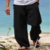 Men's Beach Pants Drawstring Elastic Waist Straight Solid Color Comfortable Casual Daily Resort Trousers