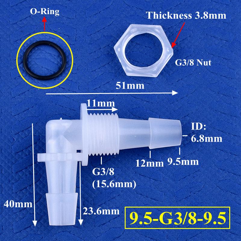 PP Pagoda Elbow Connector With Nut O-Ring M6~G1/2 To 2.4-11.1mm Thread Irrigation Aquarium Tank Adapter Irrigation Water Hose Joint