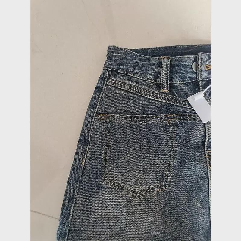 2024 г. Юбка-трапеция из синего денима с высокой талией для женщин