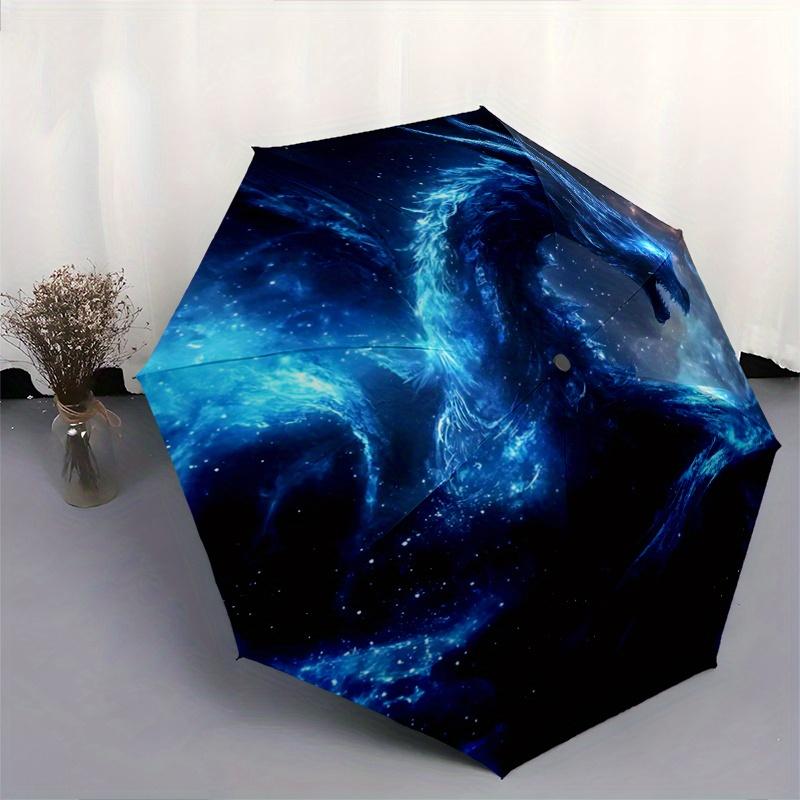 1pc Blue Cosmic Dragon Pattern Automatic Umbrella is Fashionable and Good-Looking, Suitable for Travel and Daily Use.R044