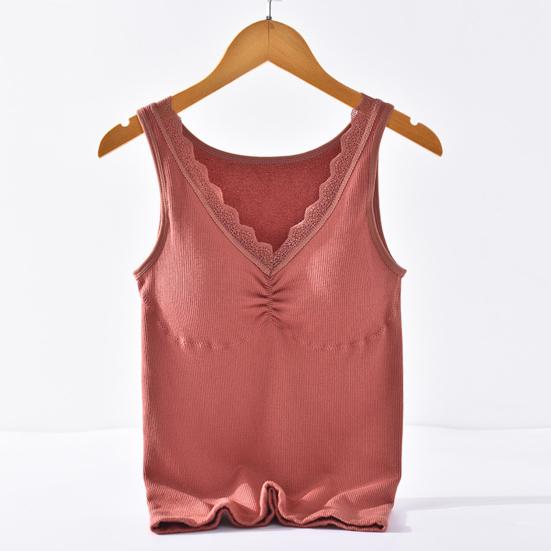 Зимний женский терможилет с нагрудными накладками, бесшовный кружевной V-образный вырез, быстрая фиксация температуры, согревающий, облегающий, эластичный, без рукавов, внутренняя одежда, нижняя майка