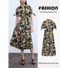 Za2025 Spring New Women's Clothing Temperament Waist-Controlled Flowers Print Poplin Midi Skirt Dress 2944 216